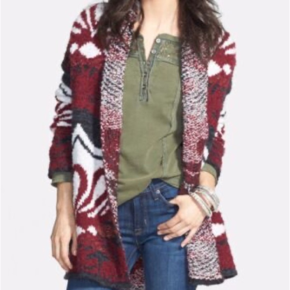 Free People Size XS Winter's Day Patterned Cardigan Sweater Berry Combo